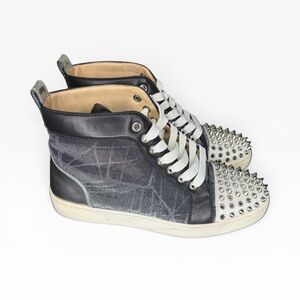 Christian Louboutin Women's High-Top Spike-Stud Sneakers - Black/White Size 8